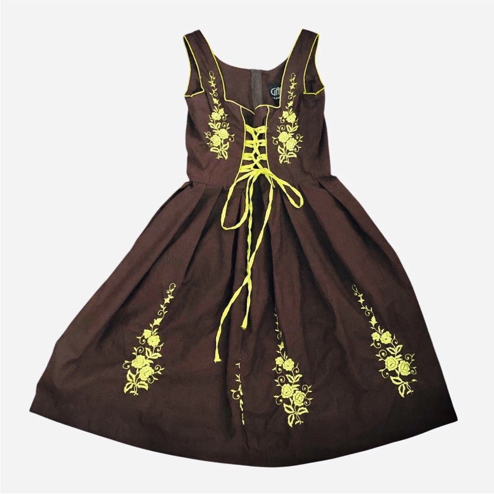 Vtg Gaudi Trachten Tyrol Oktoberfest Dress Womens EU 40 US 10 Brown Corset Laced